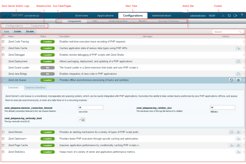 Touring the User Interface- Zend Server 6.3