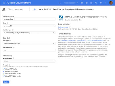 Cloud Launcher deployment page