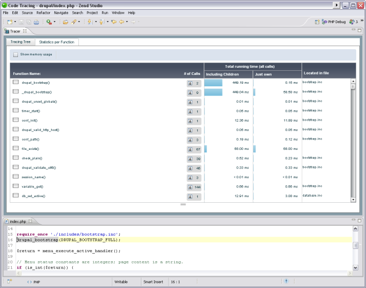 Zend Server Code Tracer Perspective