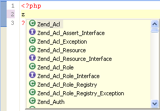 Zend Framework Code Assist Options