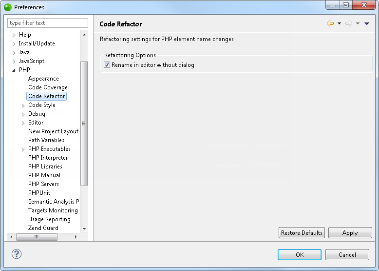 Code Refactor Preferences