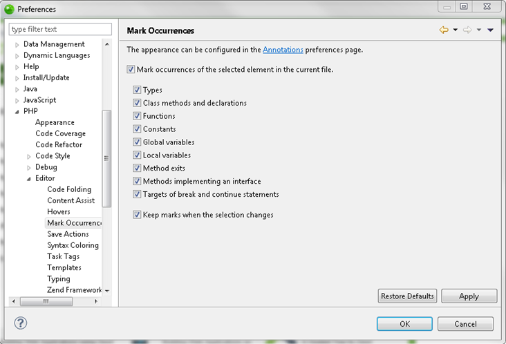 Mark Instance Mark Occurrences- Zend Studio 13.6