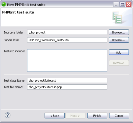 New PHPUnit Test Suite dialog