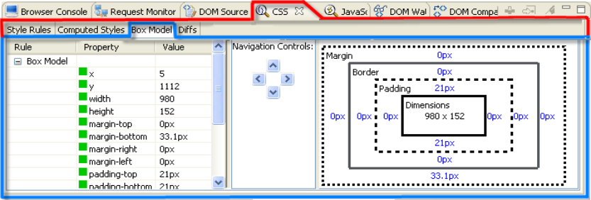 CSS View Box Model Tab