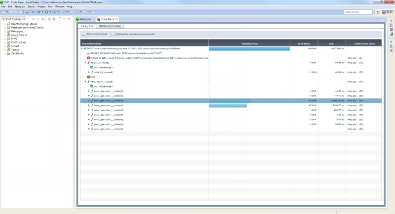 Zend Server Code Tracer Perspective