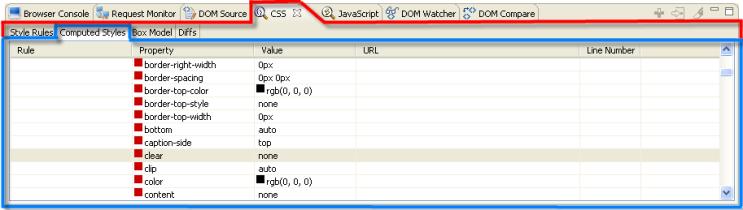 Computed Styles Tab in the Ajax CSS View