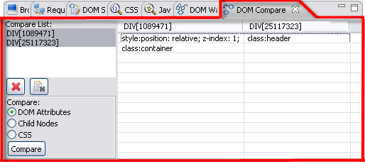 CSS View DOM Compare of DOM Attributes