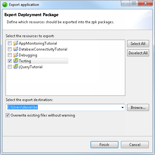 Exporting the Application Package - Zend Studio 10.0/10.1