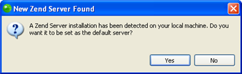 New Zend Server Found Dialog