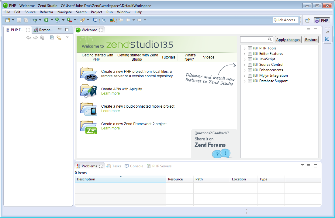 Zend Studio. Support инструменты. Готовая студия - send Studio - профессиональная. Установке среды разработки vs Studio скрины. Php new com