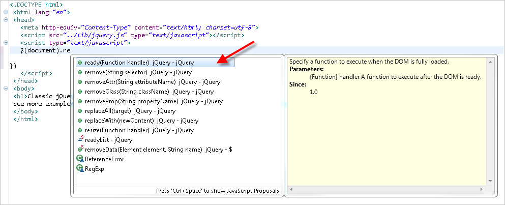 Developing in Zend Studio Using jQuery Support