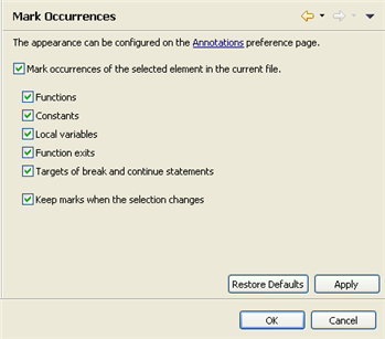 Mark Occurrences Preferences Page