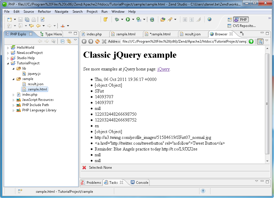 Developing in Zend Studio Using jQuery Support
